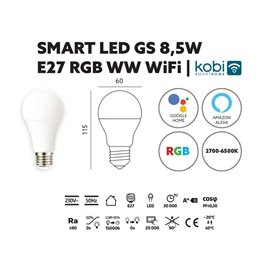 SMART LED ŽIAROVKA 8,5W E27 RGB WW WiFi
