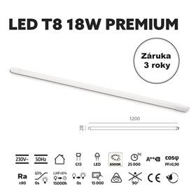 LED trubica T8 18W 6500K 120cm sklenená PREMIUM
