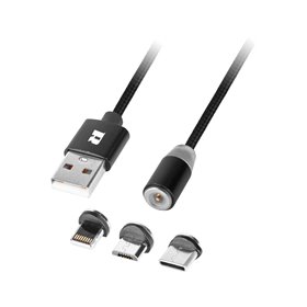 Kábel USB magnetický 3v1 microUSB, USB typ C, Lightning 1m REBEL