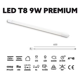 LED trubica T8 9W 6500K 60cm sklenená PREMIUM