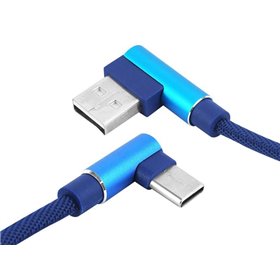 Kábel USB uhlový - USB typ C uhlový 1m modrý